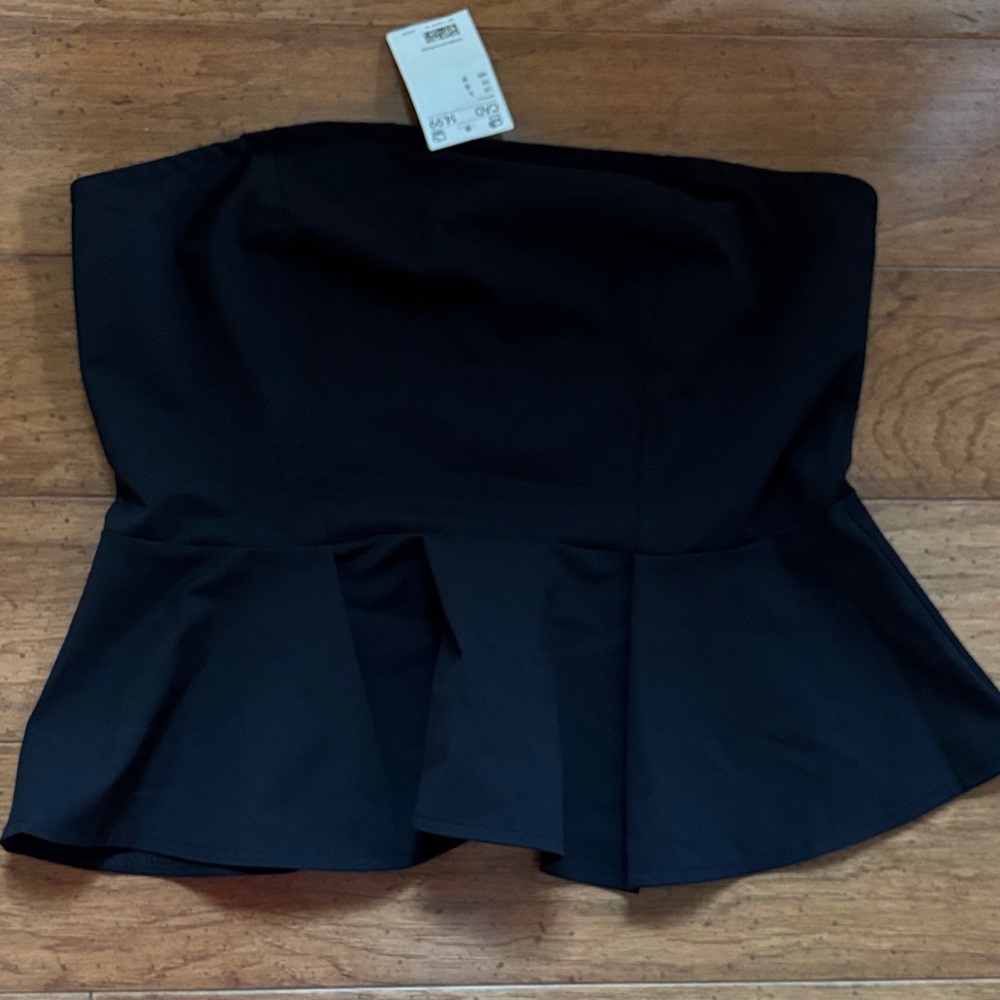 H&M Black Strapless Peplum Top